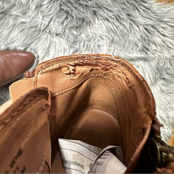 Frye Brown Heeled Boots with Chunky Heel and Open Toe - Picture 8 of 10